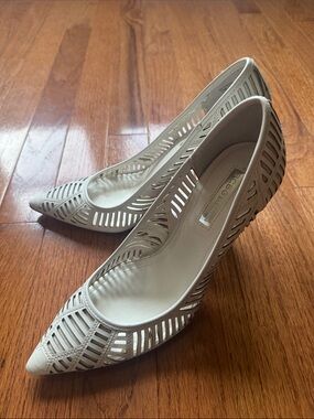 BCBGeneration Ivory Laser-Cut Pointed Toe Heels